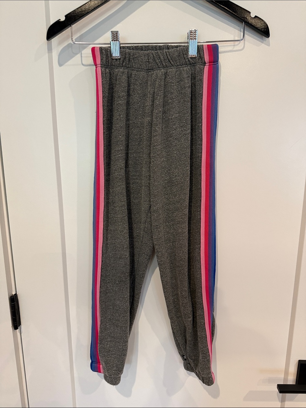 Kids Gray Joggers with Pink and Blue Side Stripes